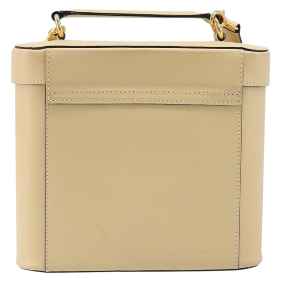 CELINE Vanity Shoulder Bag Leather 2way Beige Gold Tone Auth 205952A