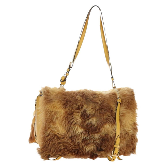 PRADA Shoulder Bag Fur 2way Yellow Gold Auth 205953M