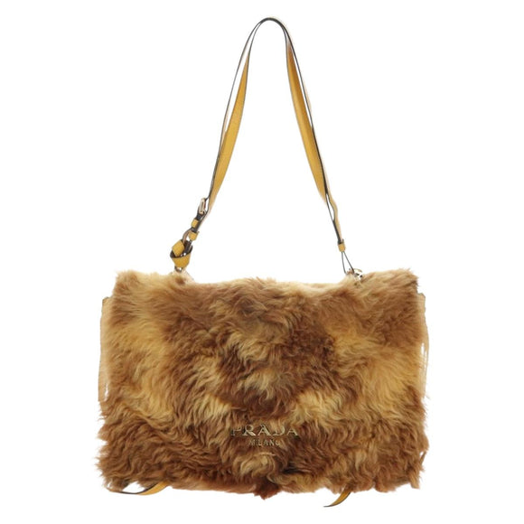 PRADA Shoulder Bag Fur 2way Yellow Gold Auth 205953M
