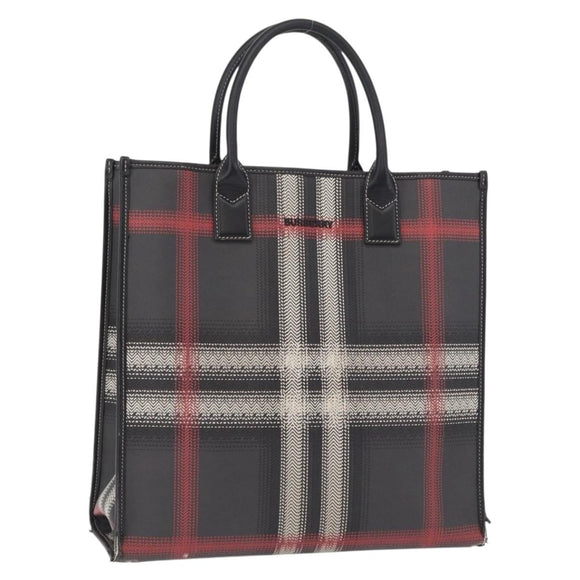 BURBERRY Nova Check Hand Bag PVC Leather Black Red Auth 205962