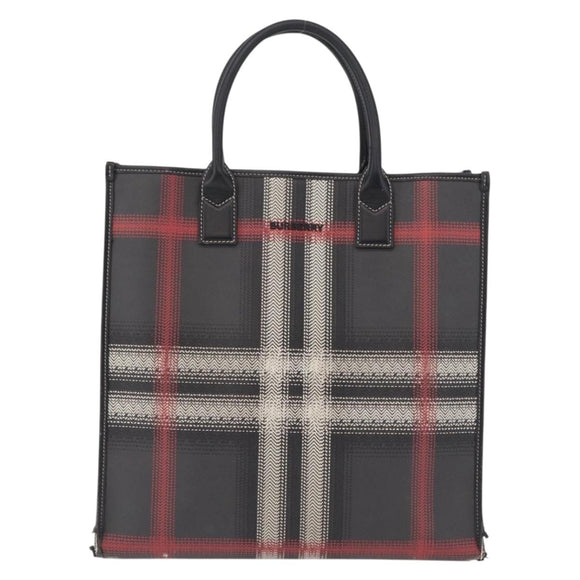 BURBERRY Nova Check Hand Bag PVC Leather Black Red Auth 205962