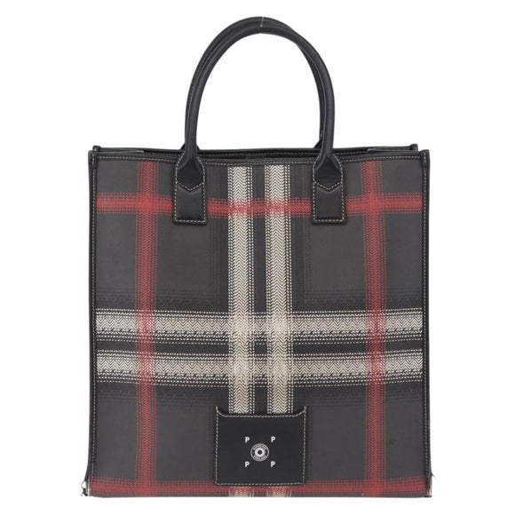 BURBERRY Nova Check Hand Bag PVC Leather Black Red Auth 205962