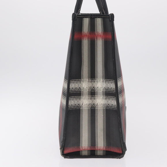 BURBERRY Nova Check Hand Bag PVC Leather Black Red Auth 205962