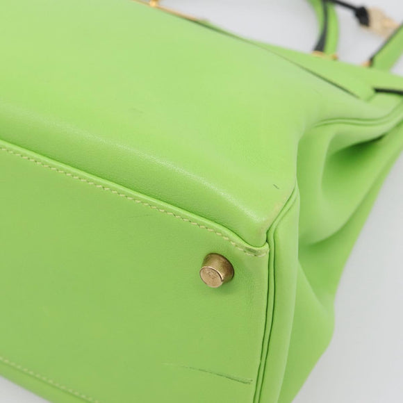HERMES Kelly 32 Hand Bag Leather 2way Green Gold Auth 205964SM