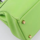 HERMES Kelly 32 Hand Bag Leather 2way Green Gold Auth 205964SM-14