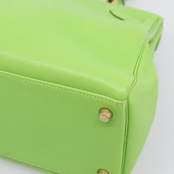 HERMES Kelly 32 Hand Bag Leather 2way Green Gold Auth 205964SM