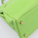 HERMES Kelly 32 Hand Bag Leather 2way Green Gold Auth 205964SM-16
