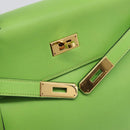 HERMES Kelly 32 Hand Bag Leather 2way Green Gold Auth 205964SM-22