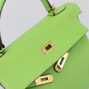 HERMES Kelly 32 Hand Bag Leather 2way Green Gold Auth 205964SM-24