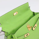 HERMES Kelly 32 Hand Bag Leather 2way Green Gold Auth 205964SM-25