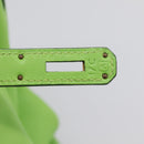 HERMES Kelly 32 Hand Bag Leather 2way Green Gold Auth 205964SM-36