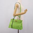 HERMES Kelly 32 Hand Bag Leather 2way Green Gold Auth 205964SM-39