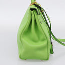 HERMES Kelly 32 Hand Bag Leather 2way Green Gold Auth 205964SM-4