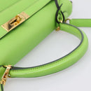 HERMES Kelly 32 Hand Bag Leather 2way Green Gold Auth 205964SM-6