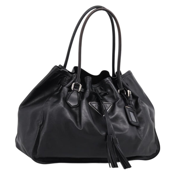 PRADA Tote Bag Leather Black Silver Auth 205973M