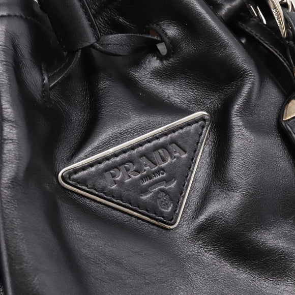 PRADA Tote Bag Leather Black Silver Auth 205973M