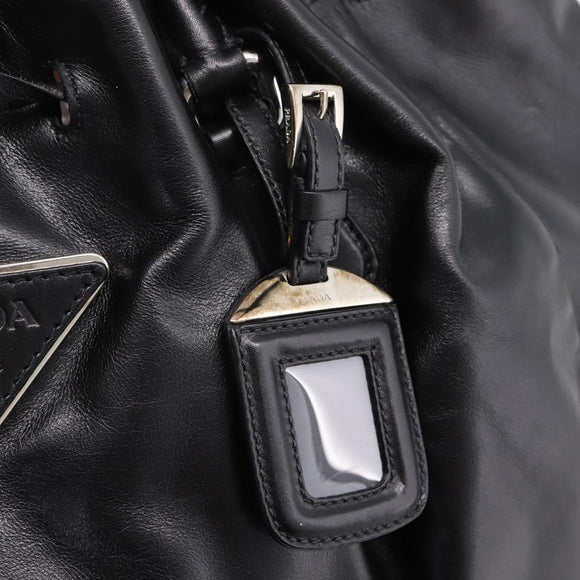 PRADA Tote Bag Leather Black Silver Auth 205973M