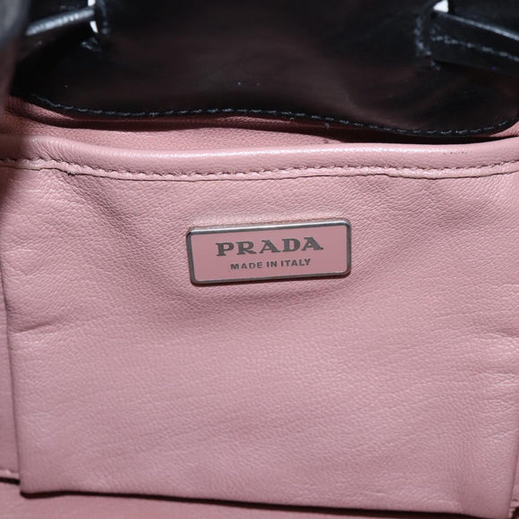 PRADA Tote Bag Leather Black Silver Auth 205973M