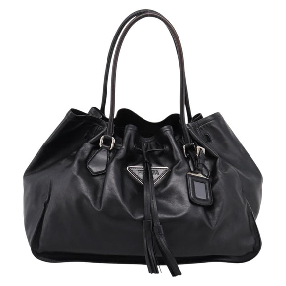 PRADA Tote Bag Leather Black Silver Auth 205973M