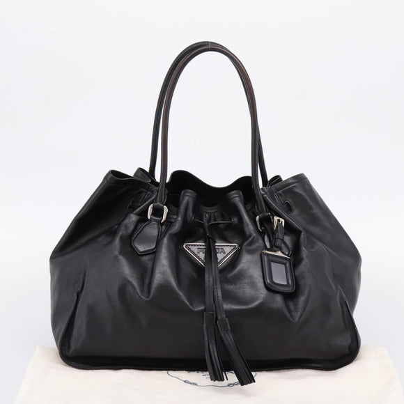 PRADA Tote Bag Leather Black Silver Auth 205973M