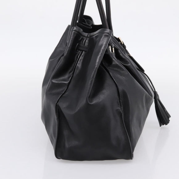 PRADA Tote Bag Leather Black Silver Auth 205973M