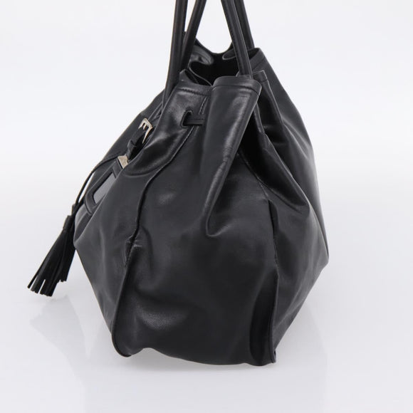 PRADA Tote Bag Leather Black Silver Auth 205973M