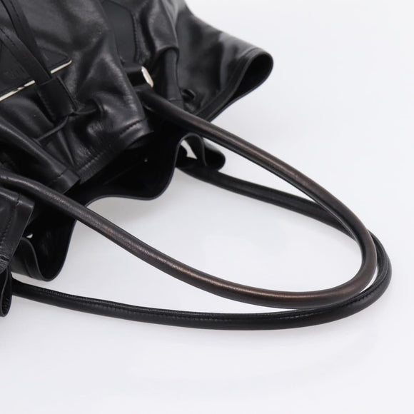 PRADA Tote Bag Leather Black Silver Auth 205973M