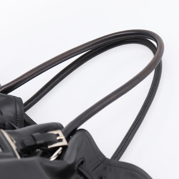 PRADA Tote Bag Leather Black Silver Auth 205973M