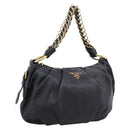 PRADA Chain Shoulder Shoulder Bag Leather Black Gold Auth 205977M-1