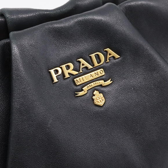 PRADA Chain Shoulder Shoulder Bag Leather Black Gold Auth 205977M