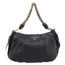 PRADA Chain Shoulder Shoulder Bag Leather Black Gold Auth 205977M-13