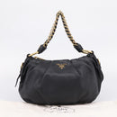 PRADA Chain Shoulder Shoulder Bag Leather Black Gold Auth 205977M-12