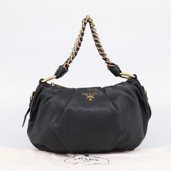 PRADA Chain Shoulder Shoulder Bag Leather Black Gold Auth 205977M