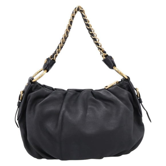PRADA Chain Shoulder Shoulder Bag Leather Black Gold Auth 205977M