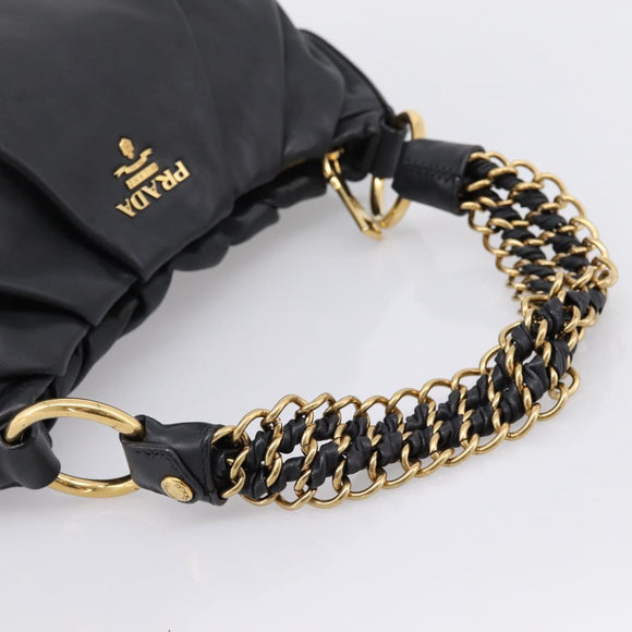 PRADA Chain Shoulder Shoulder Bag Leather Black Gold Auth 205977M