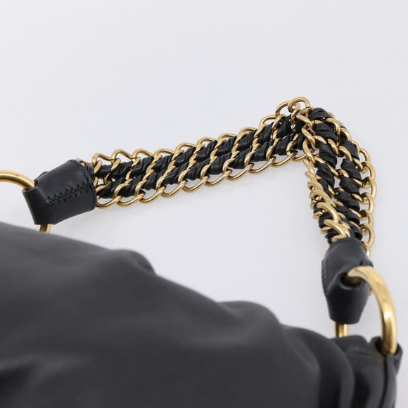PRADA Chain Shoulder Shoulder Bag Leather Black Gold Auth 205977M