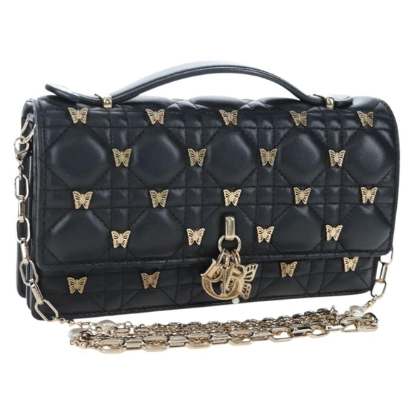 Christian Dior Cannage Miss Dior Chain Bag Lamb Skin 2way Black Auth 205981SAM