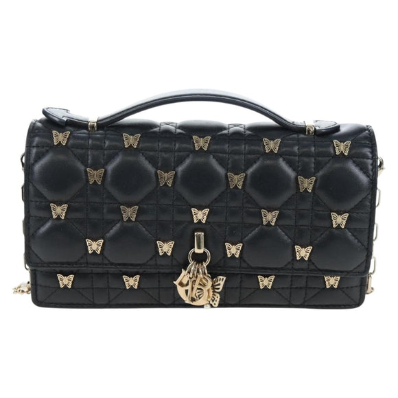 Christian Dior Cannage Miss Dior Chain Bag Lamb Skin 2way Black Auth 205981SAM