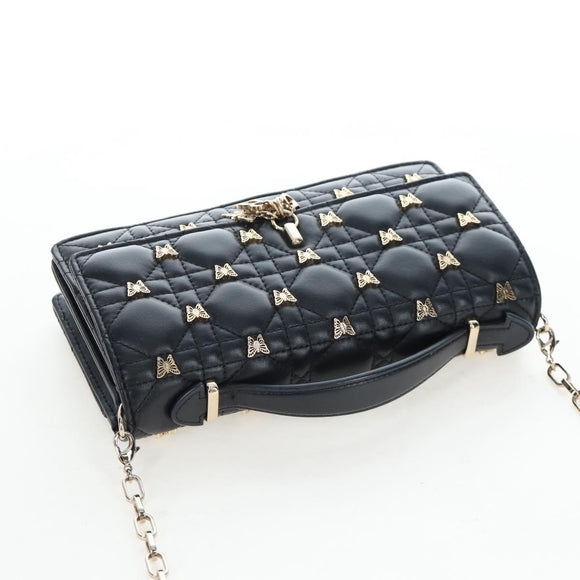 Christian Dior Cannage Miss Dior Chain Bag Lamb Skin 2way Black Auth 205981SAM
