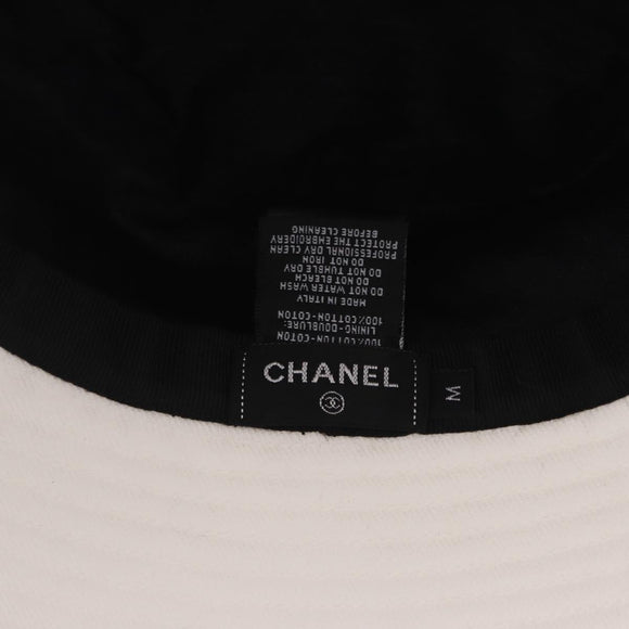 CHANEL Hat Canvas M White CC Auth 205982M