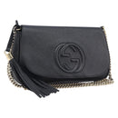 GUCCI Soho Chain Shoulder Bag Leather Black Gold 336752 Auth 205989M-1