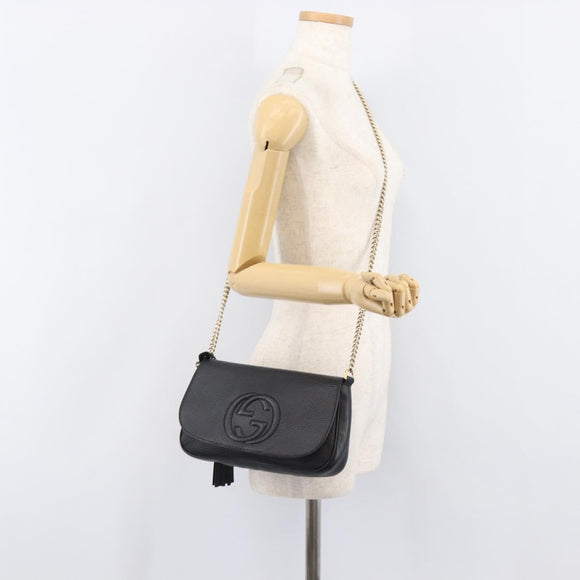 GUCCI Soho Chain Shoulder Bag Leather Black Gold 336752 Auth 205989M