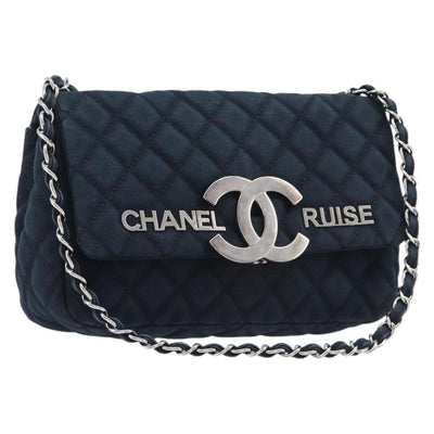 CHANEL Matelasse Chain Shoulder Bag Canvas Black Silver CC Auth 205990V