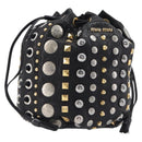 Miu Miu Hand Bag Leather Black Gold Silver Auth 205991V-1