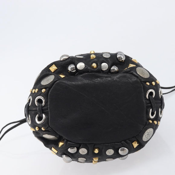 Miu Miu Hand Bag Leather Black Gold Silver Auth 205991V