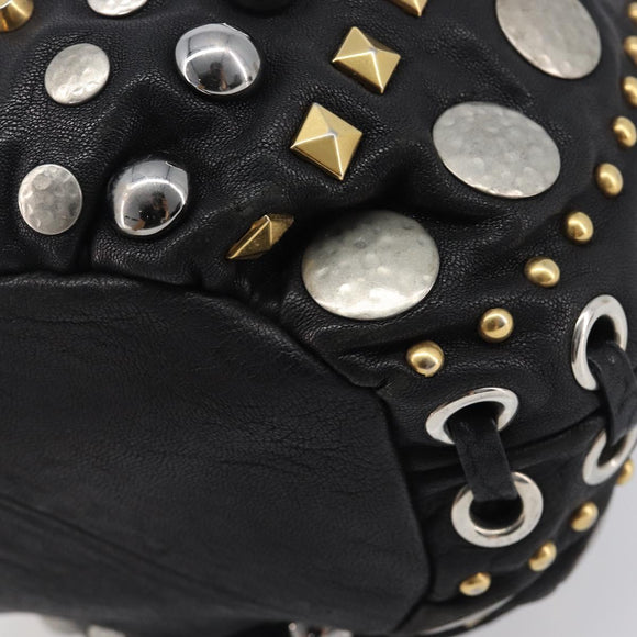 Miu Miu Hand Bag Leather Black Gold Silver Auth 205991V