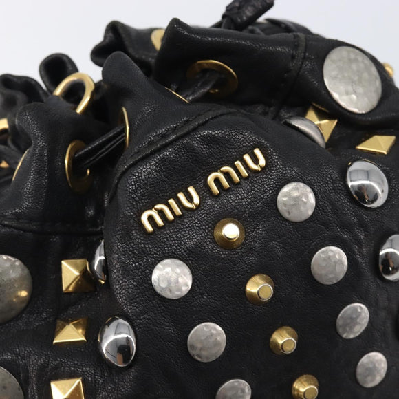 Miu Miu Hand Bag Leather Black Gold Silver Auth 205991V