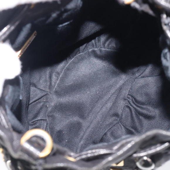 Miu Miu Hand Bag Leather Black Gold Silver Auth 205991V
