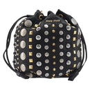 Miu Miu Hand Bag Leather Black Gold Silver Auth 205991V-13