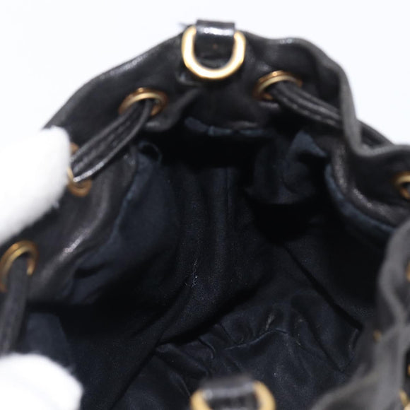 Miu Miu Hand Bag Leather Black Gold Silver Auth 205991V